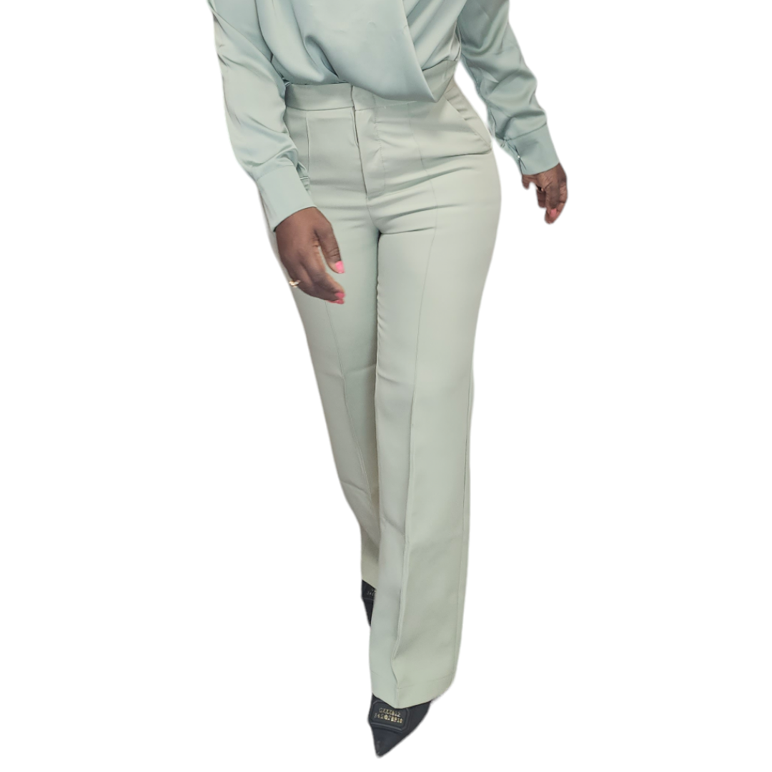 Sage Green Straight Leg Trousers