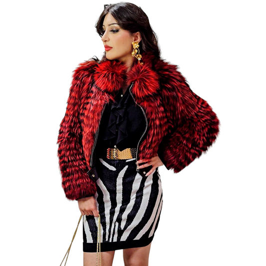 Cropped Red Fur Jacket