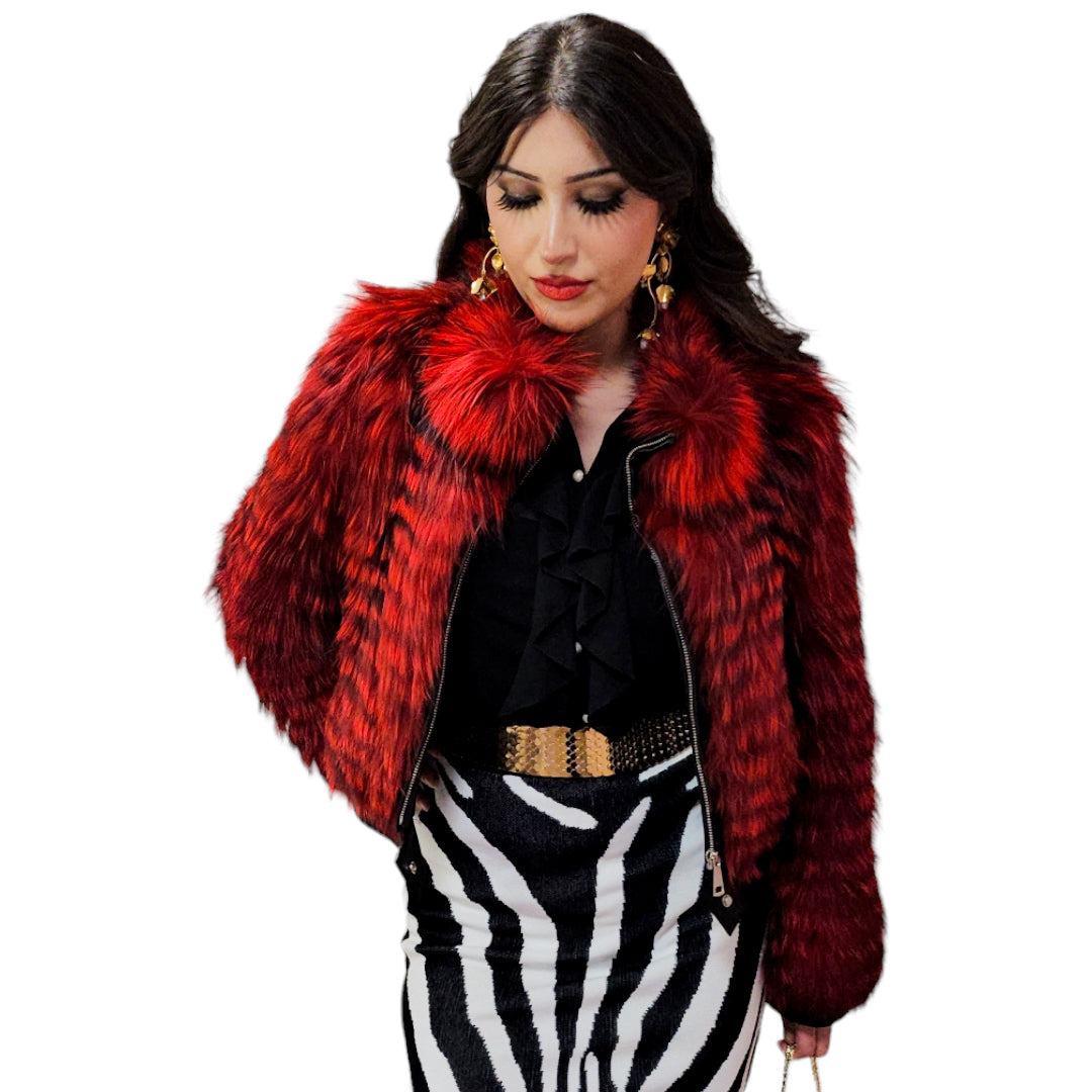 Cropped Red Fur Jacket