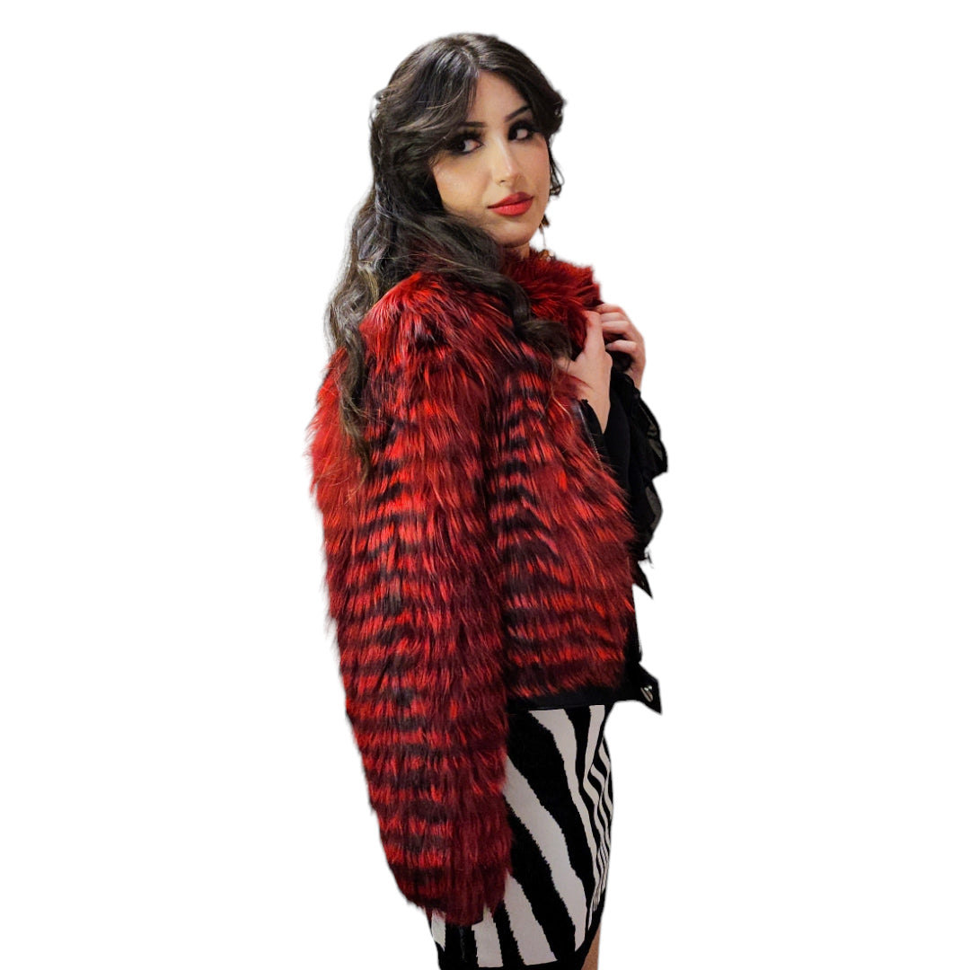 Cropped Red Fur Jacket