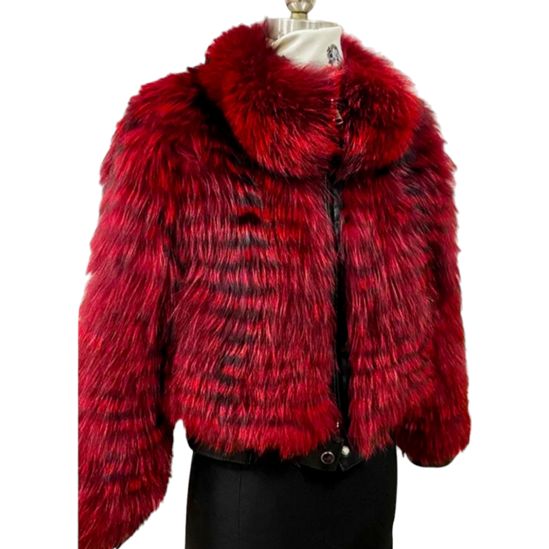 Cropped Red Fur Jacket