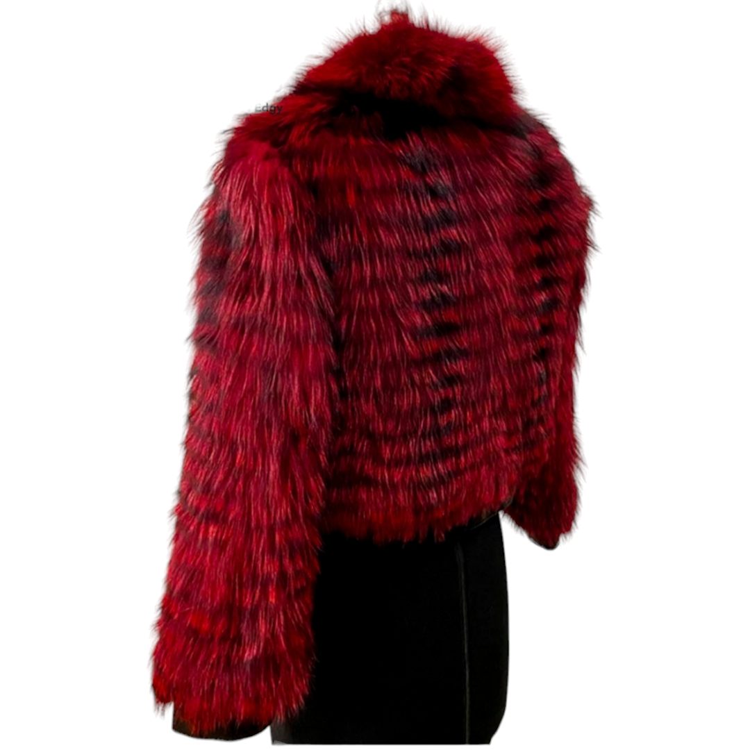 Cropped Red Fur Jacket