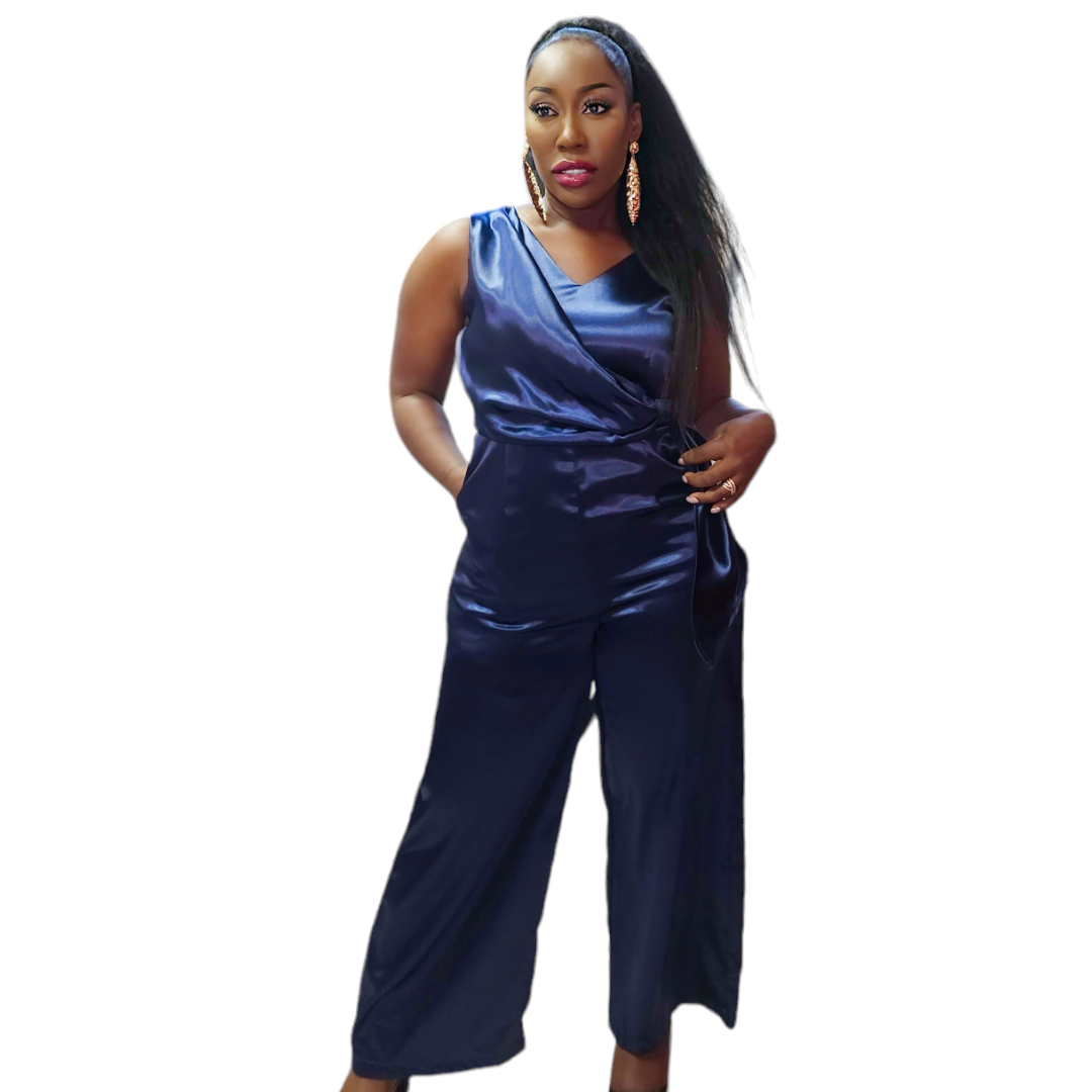 Navy Blue Satin Jumpsuit