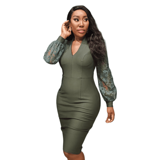 Green Lace Sleeves Bodycon Dress