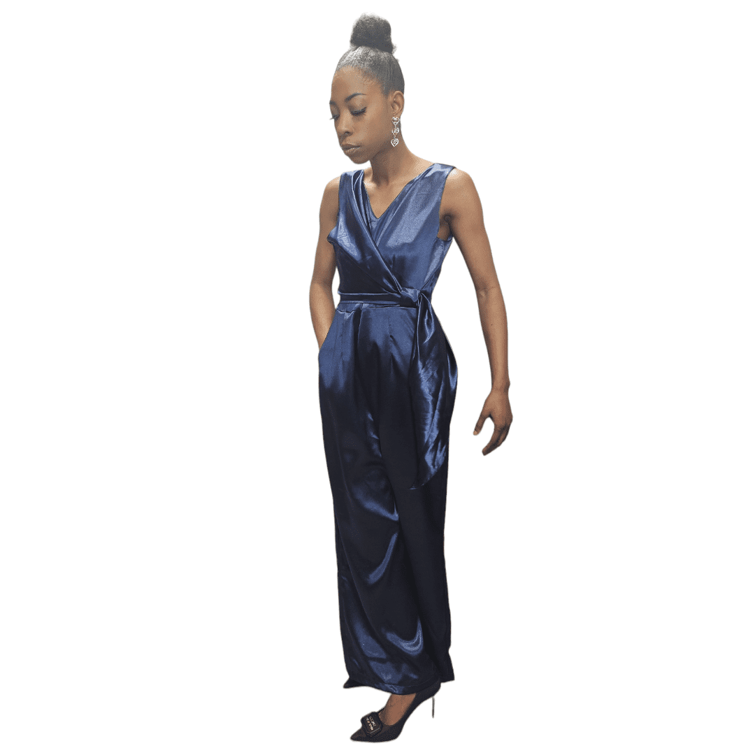 Navy Blue Satin Jumpsuit