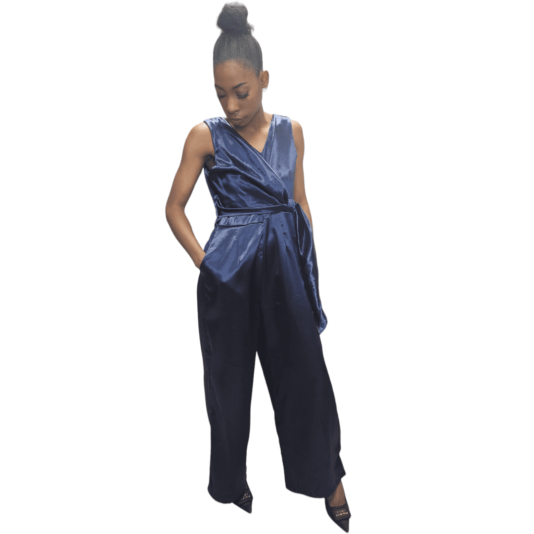 Navy Blue Satin Jumpsuit