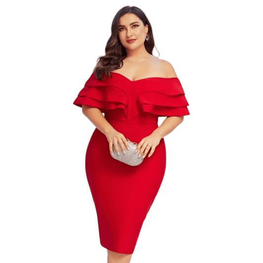 Red Off The Shoulder Ruffle Bandage Dress