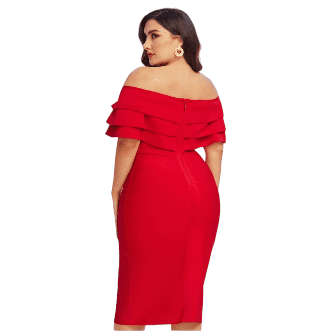 Red Off The Shoulder Ruffle Bandage Dress