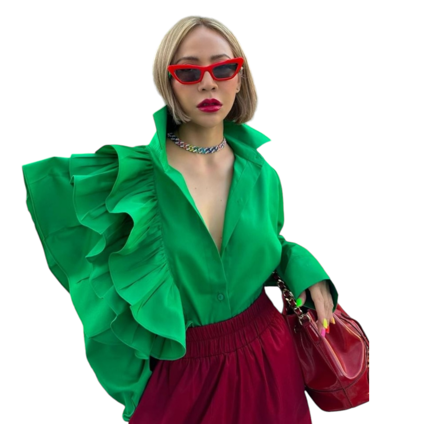 Emerald Green Ruffle Shirt