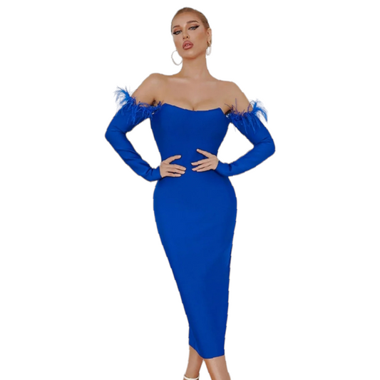 Royal Blue Off The Shoulder Bandage Dress