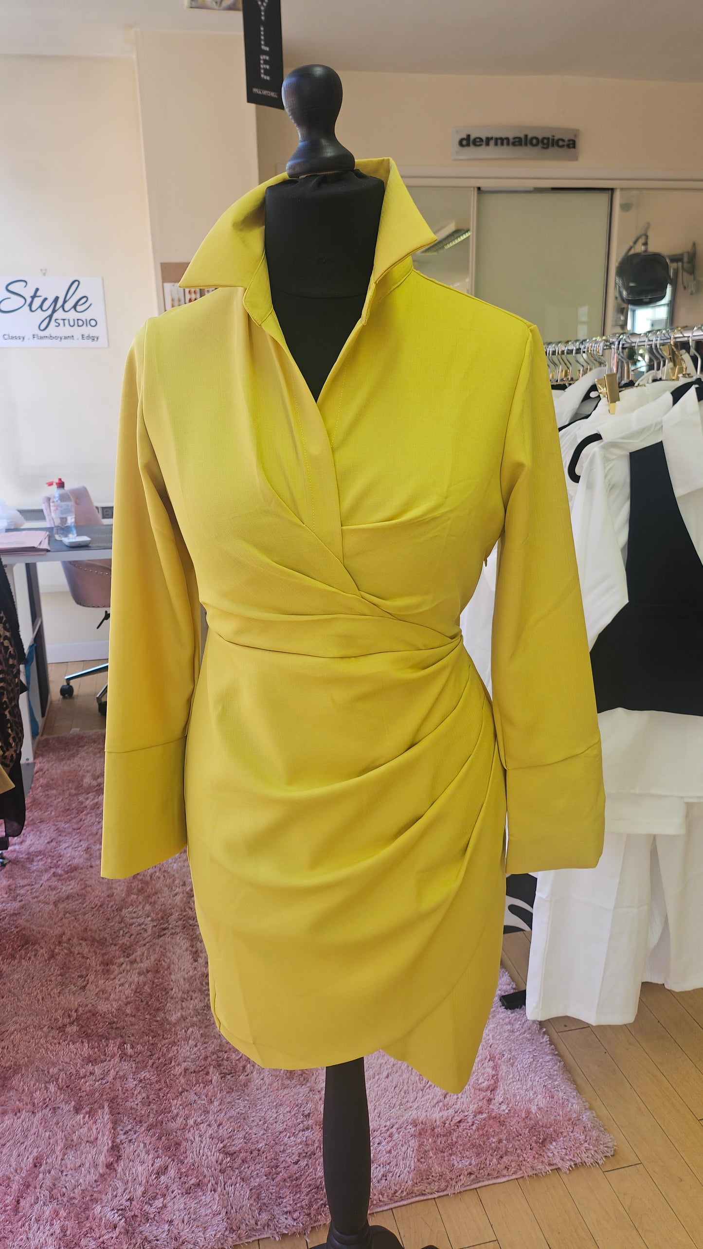 Yellow Ruched Tulip Hem Dress