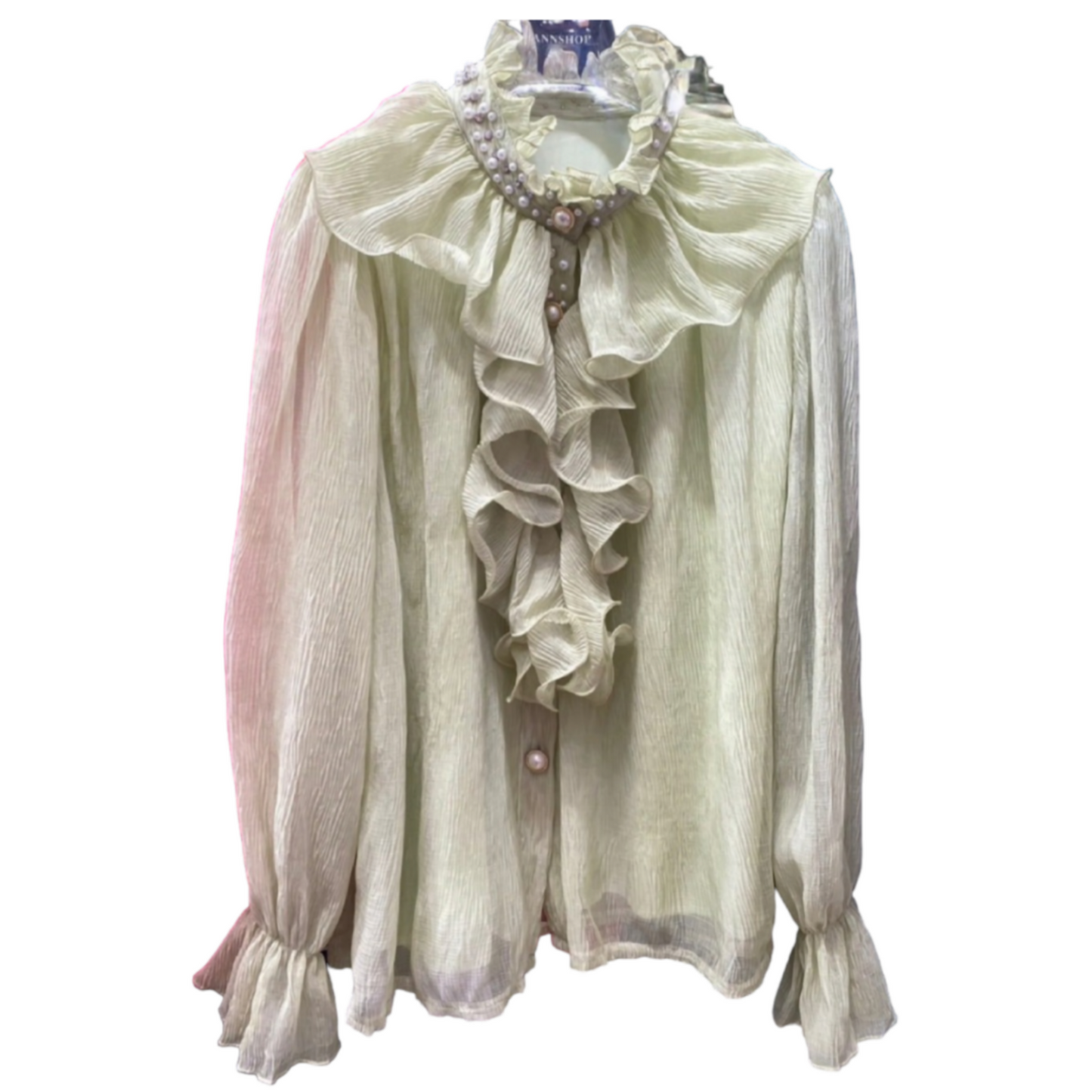 Light Green Ruffle Crystal Blouse