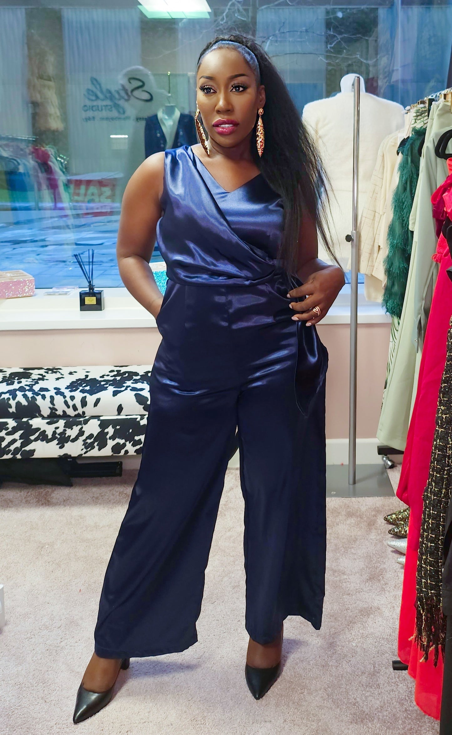 Navy Blue Satin Jumpsuit