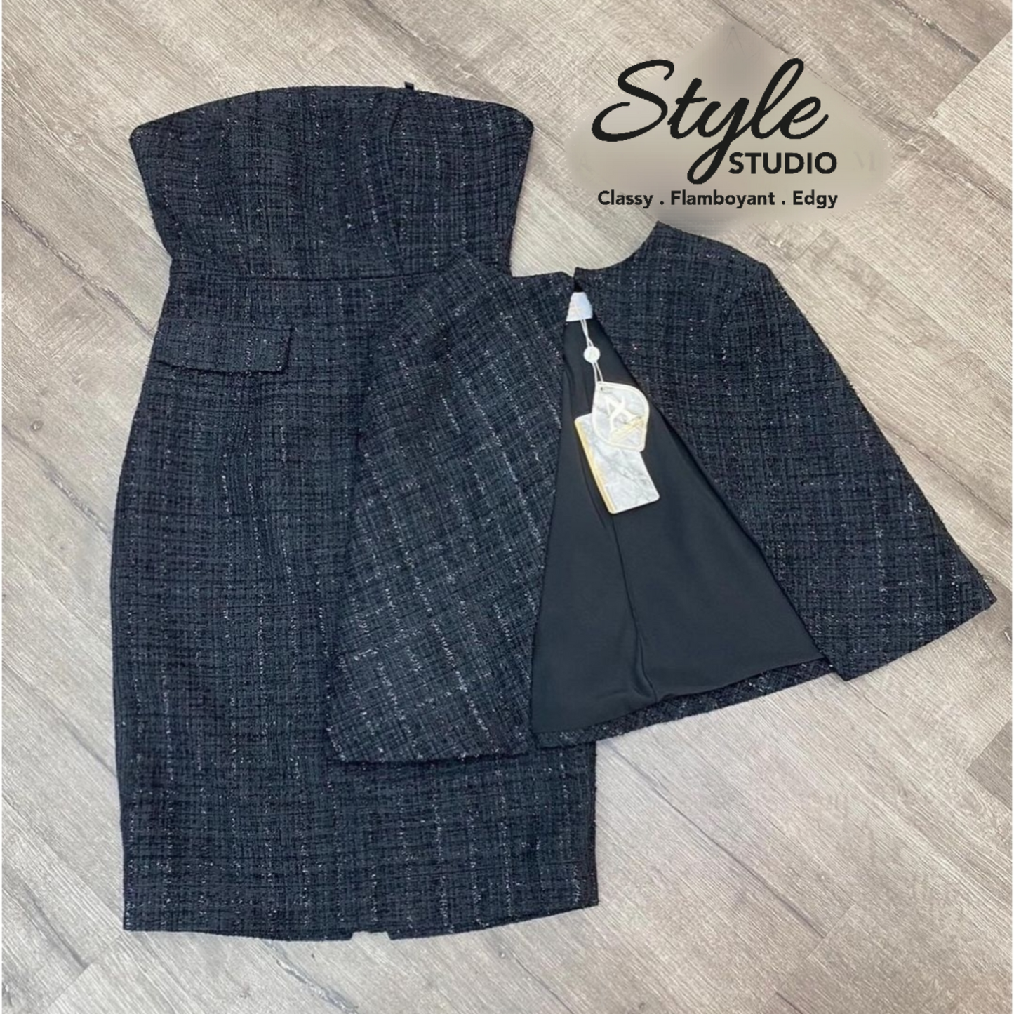 Black Tweed Cape & Dress Co-Ord