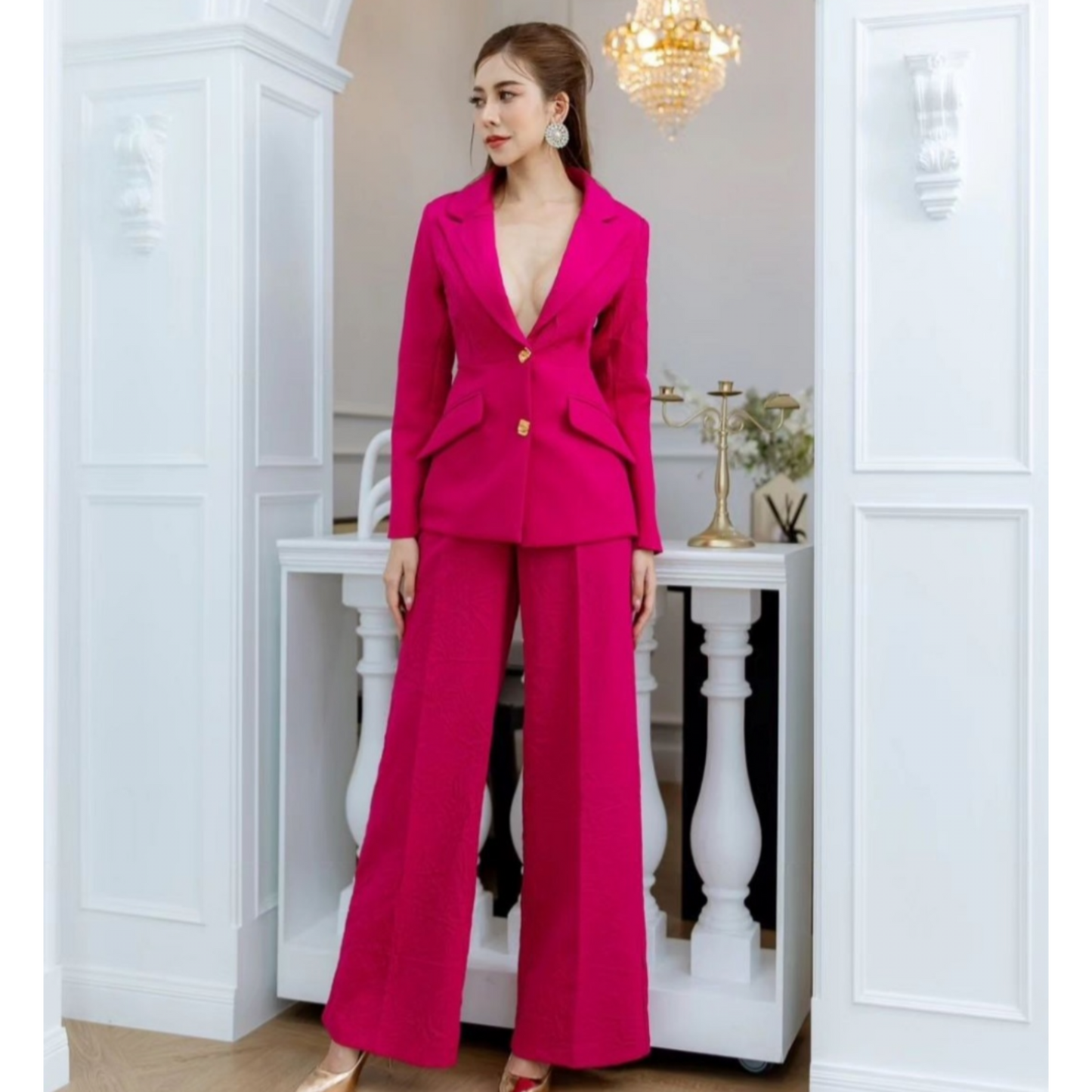 Fuschia Pink Crinkle Suit